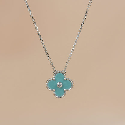 [BLUE TEARS]CLOVER 15MM DIAMOND SVRES PORCELAIN  NECKLACE SILVER