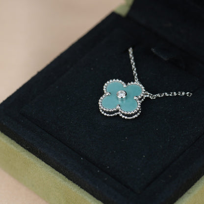 [BLUE TEARS]CLOVER 15MM DIAMOND SVRES PORCELAIN  NECKLACE SILVER