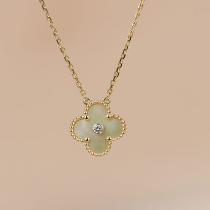 [BLUE TEARS]CLOVER 15MM DIAMOND GOLD MOTHER OF PEARL NECKLACE