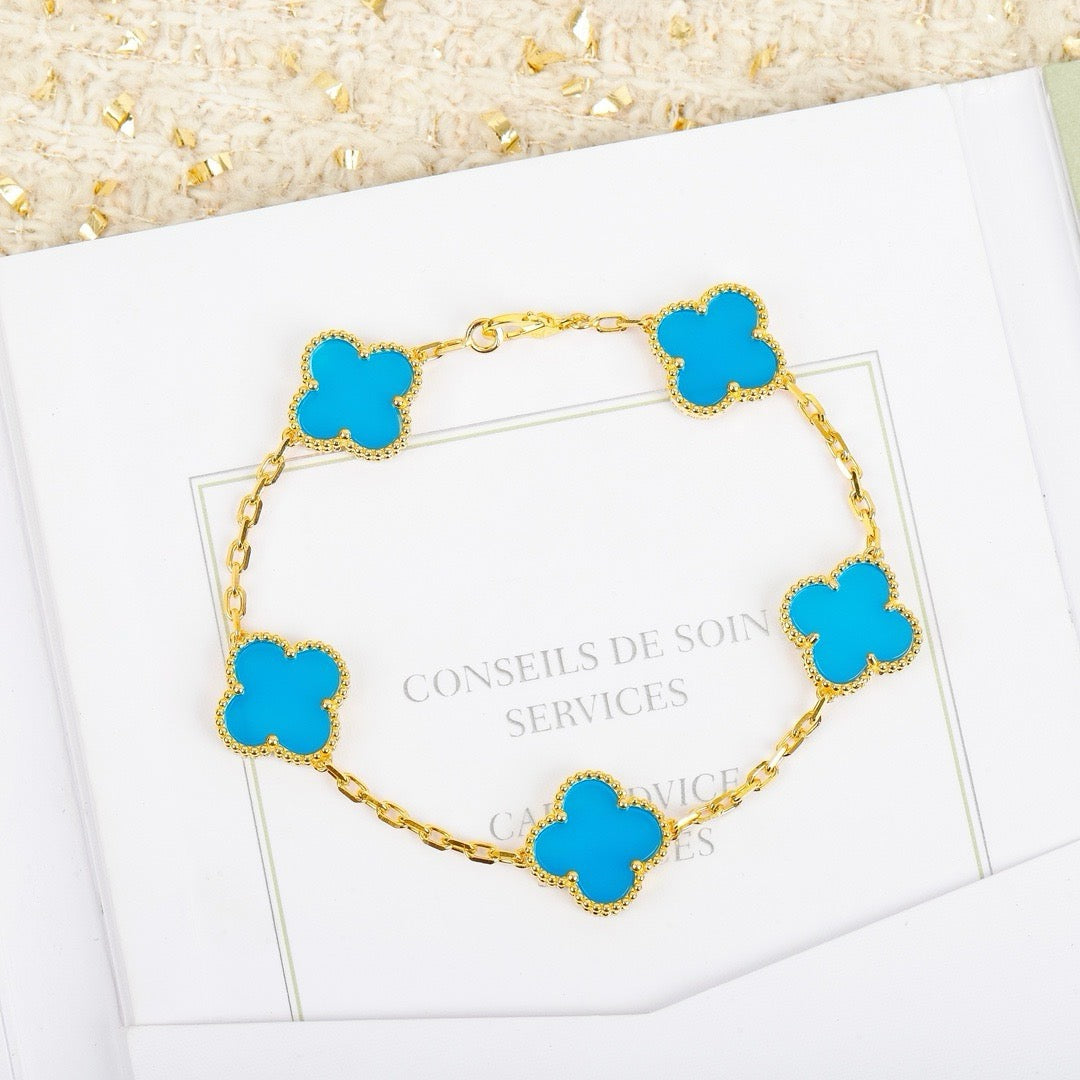 [BLUE TEARS]CLOVER 5 MOTIFS TURQUOISE BRACELET
