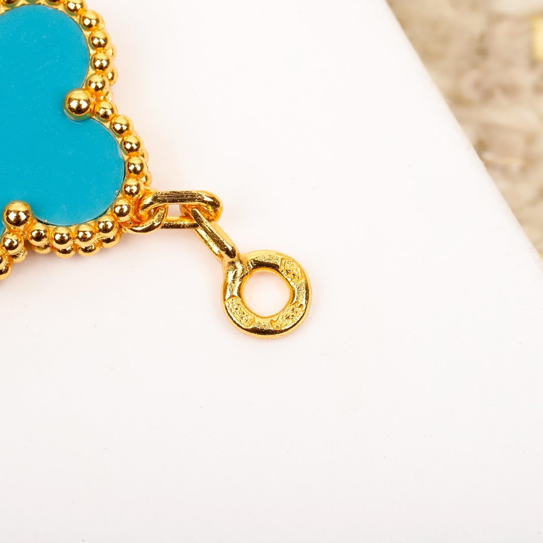 [BLUE TEARS]CLOVER 5 MOTIF TURQUOISE DIAMOND GOLD BRACELET