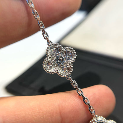 [BLUE TEARS]CLOVER 5 MOTIF ONYXS DIAMOND BRACELET SILVER