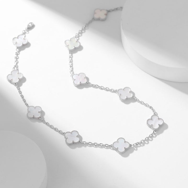 [BLUE TEARS]CLOVER 10 MOTIFS WHITE MOTHER OF PEARL NECKLACE