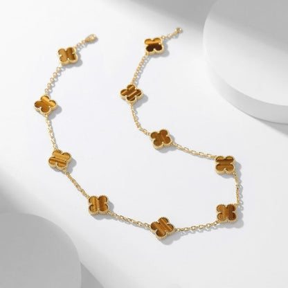 [BLUE TEARS]CLOVER 10 MOTIFS TIGER EYE NECKLACE