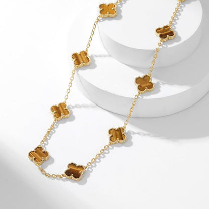 [BLUE TEARS]CLOVER 10 MOTIFS TIGER EYE NECKLACE