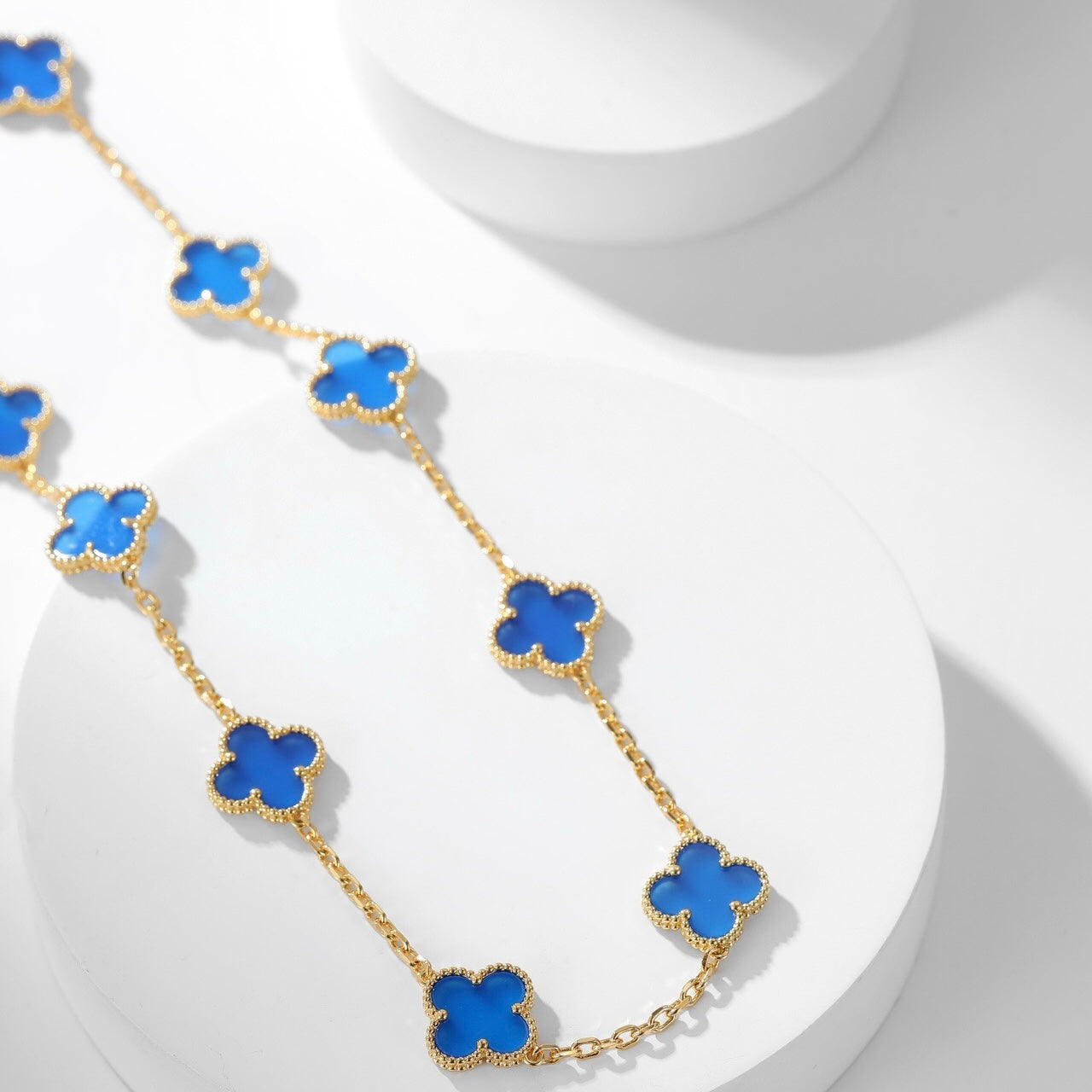[BLUE TEARS]CLOVER 10 MOTIFS BLUE AGATE NECKLACE