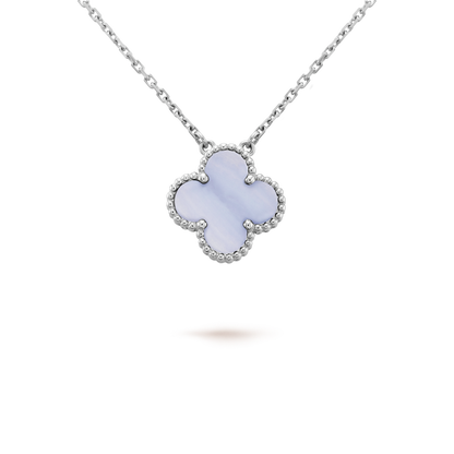 [BLUE TEARS]CLOVER 15MM BLUE CHALCEDONY NECKLACE SILVER