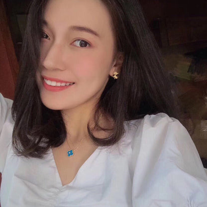 [BLUE TEARS]CLOVER 15MM DIAMOND AND BLUE AGATE NECKLACE