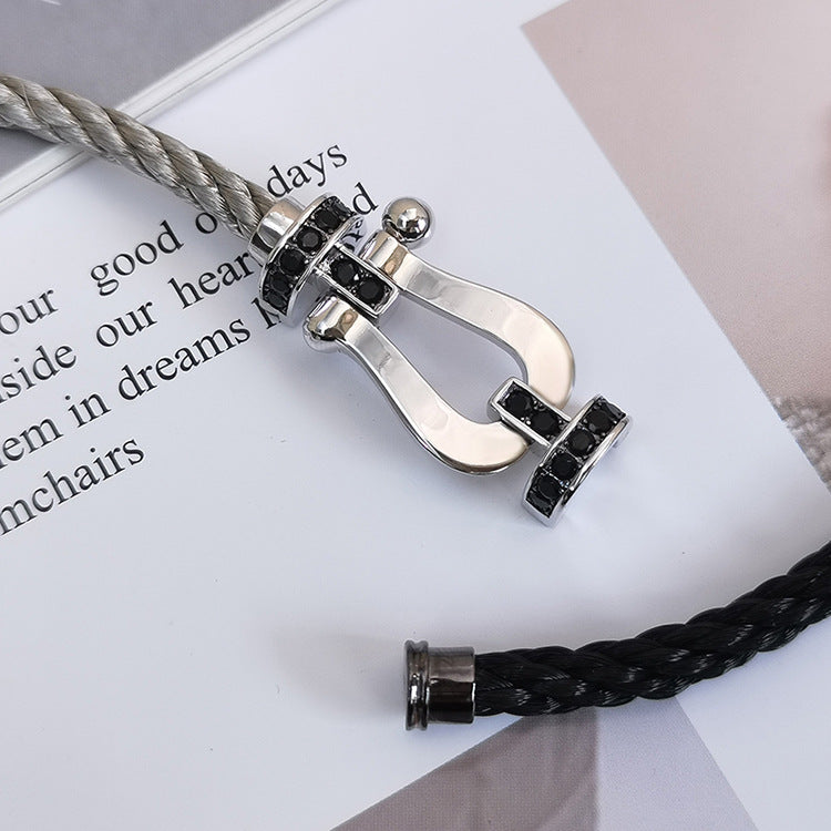 [BLUE TEARS]FORCE LARGE HORSESHOE BLACK DIAMOND BRACELET SILVER