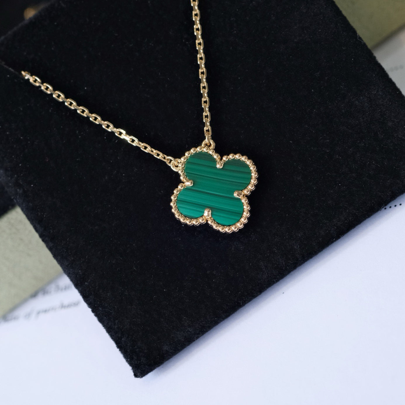 [BLUE TEARS]CLOVER 15MM MALACHITE SINGLE FLOWER  NECKLACE