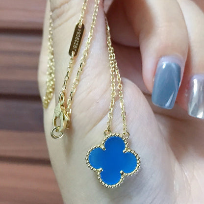 [BLUE TEARS]CLOVER 15MM BLUE AGATE NECKLACE