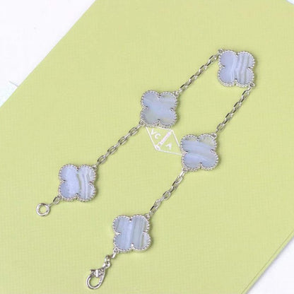 [BLUE TEARS]CLOVER  5 MOTIF PURPLE CHALCEDONY BRACELET SILVER