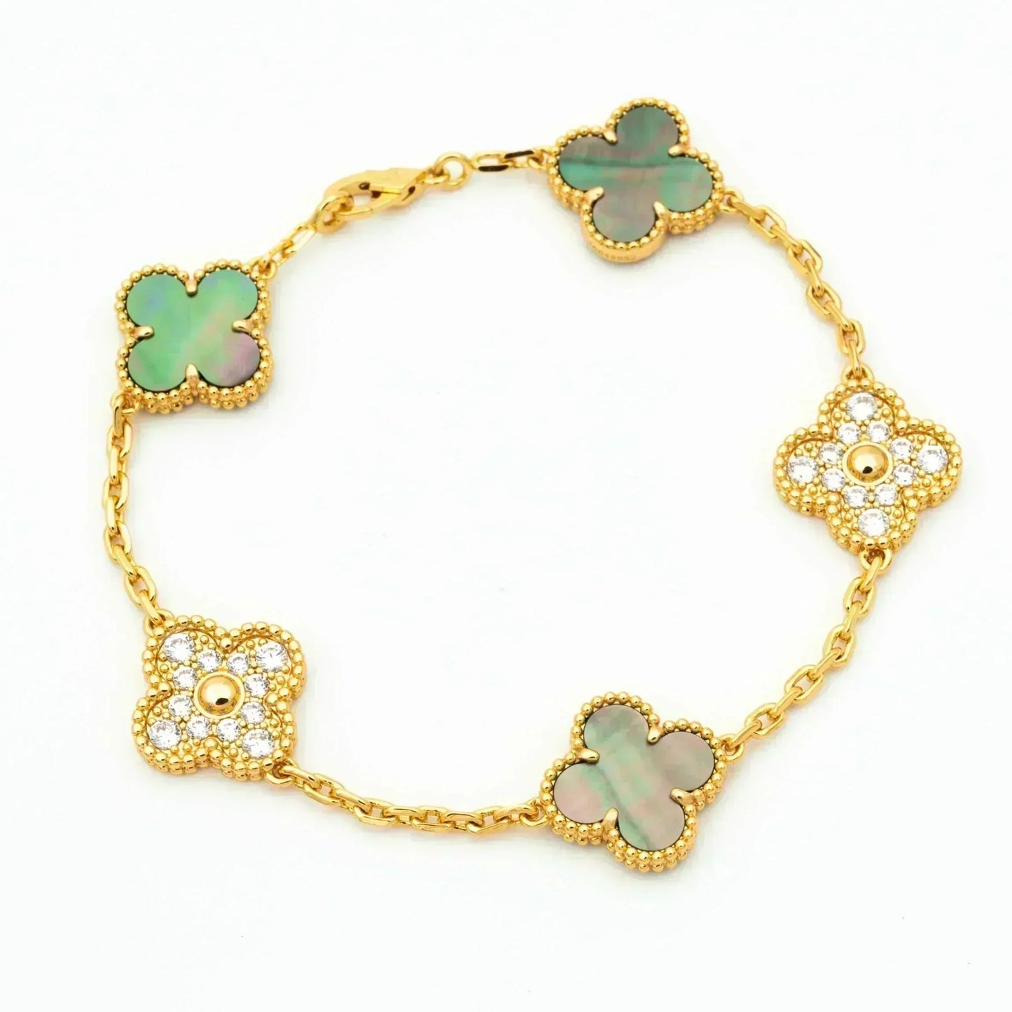 [BLAUE TRÄNEN]CLOVER 5 MOTIV GRAUES MOP DIAMANTARMBAND