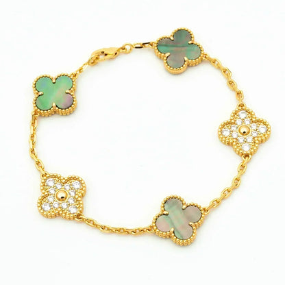 [BLAUE TRÄNEN]CLOVER 5 MOTIV GRAUES MOP DIAMANTARMBAND