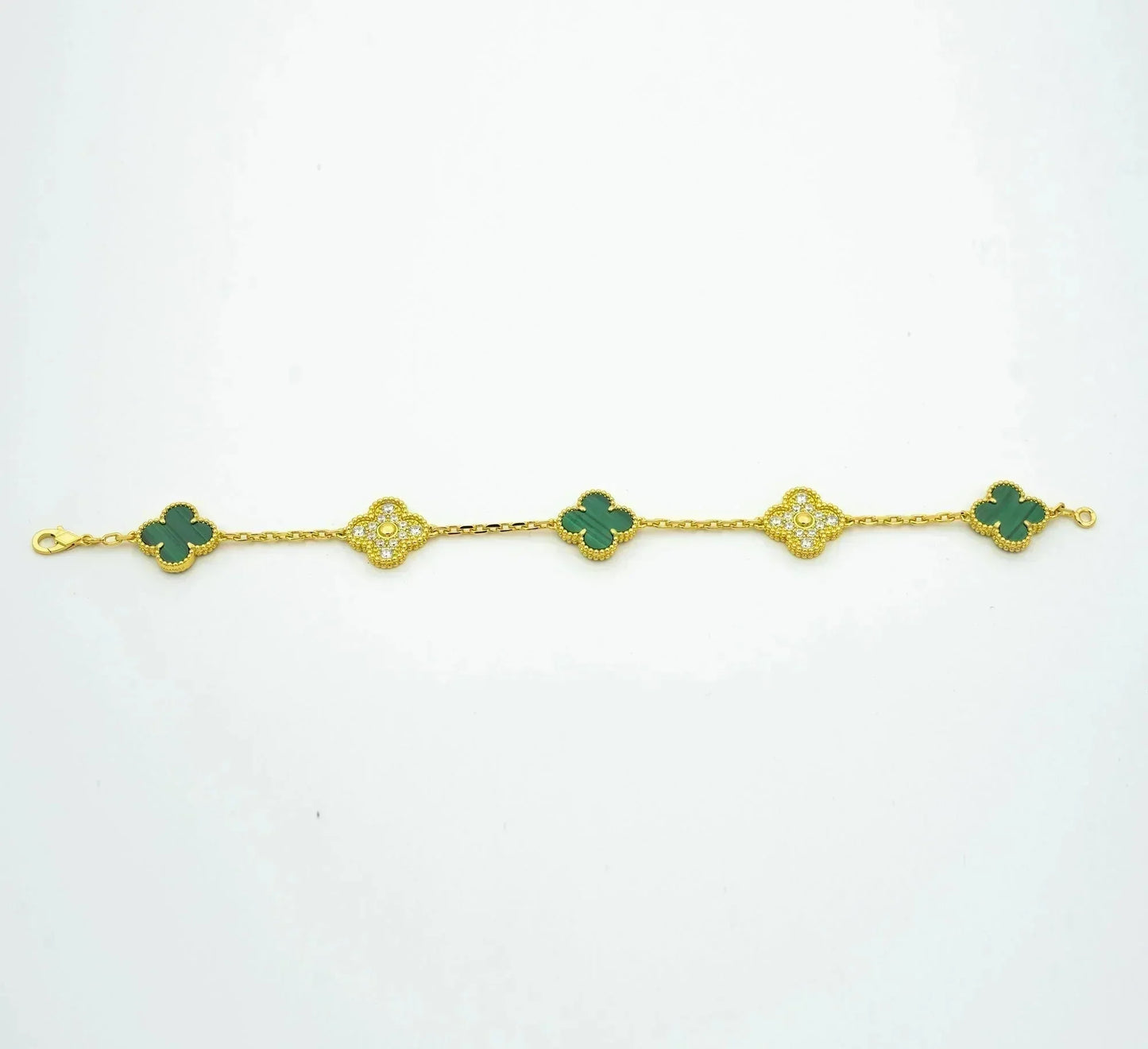 [BLUE TEARS]CLOVER  5 MOTIF MALACHITE DIAMOND BRACELET