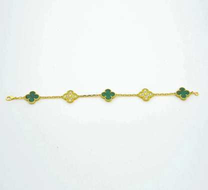 [BLUE TEARS]CLOVER  5 MOTIF MALACHITE DIAMOND BRACELET