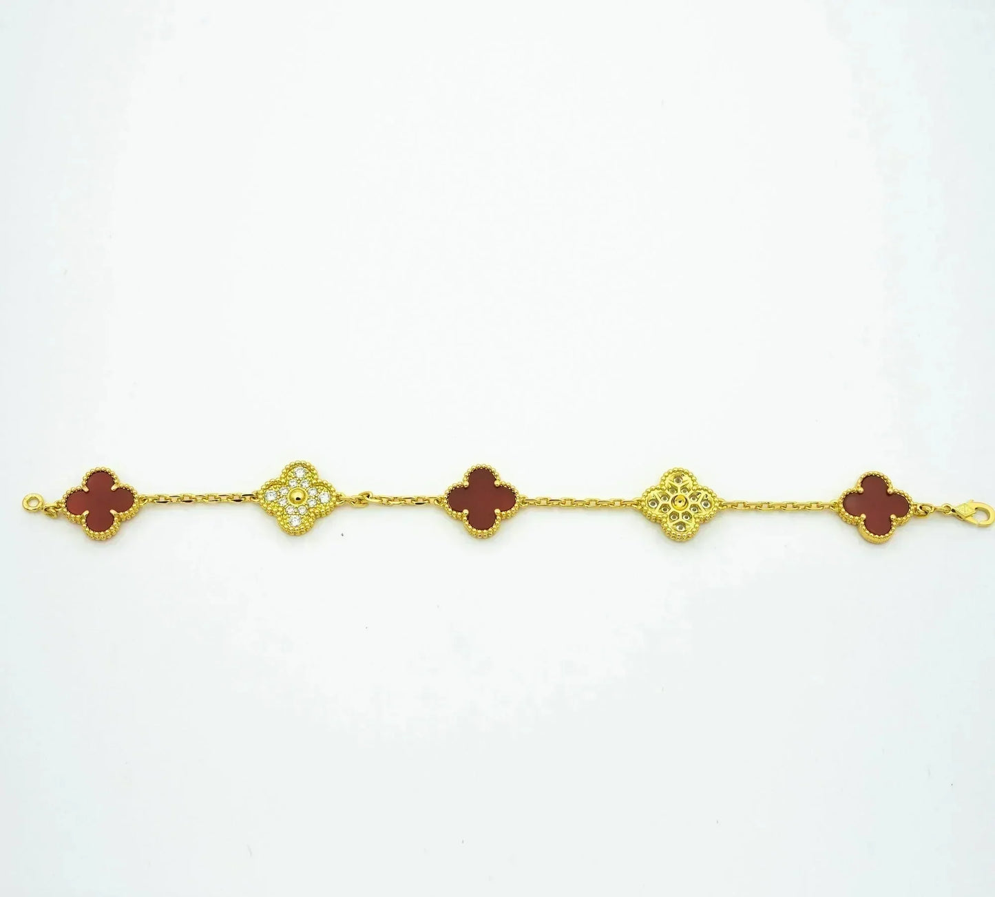 [BLUE TEARS]CLOVER 5 MOTIFS CARNELIAN DIAMOND BRACELET