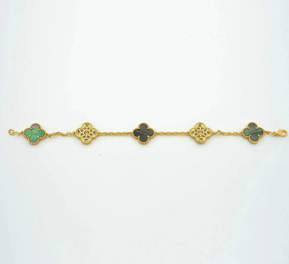[BLAUE TRÄNEN]CLOVER 5 MOTIV GRAUES MOP DIAMANTARMBAND