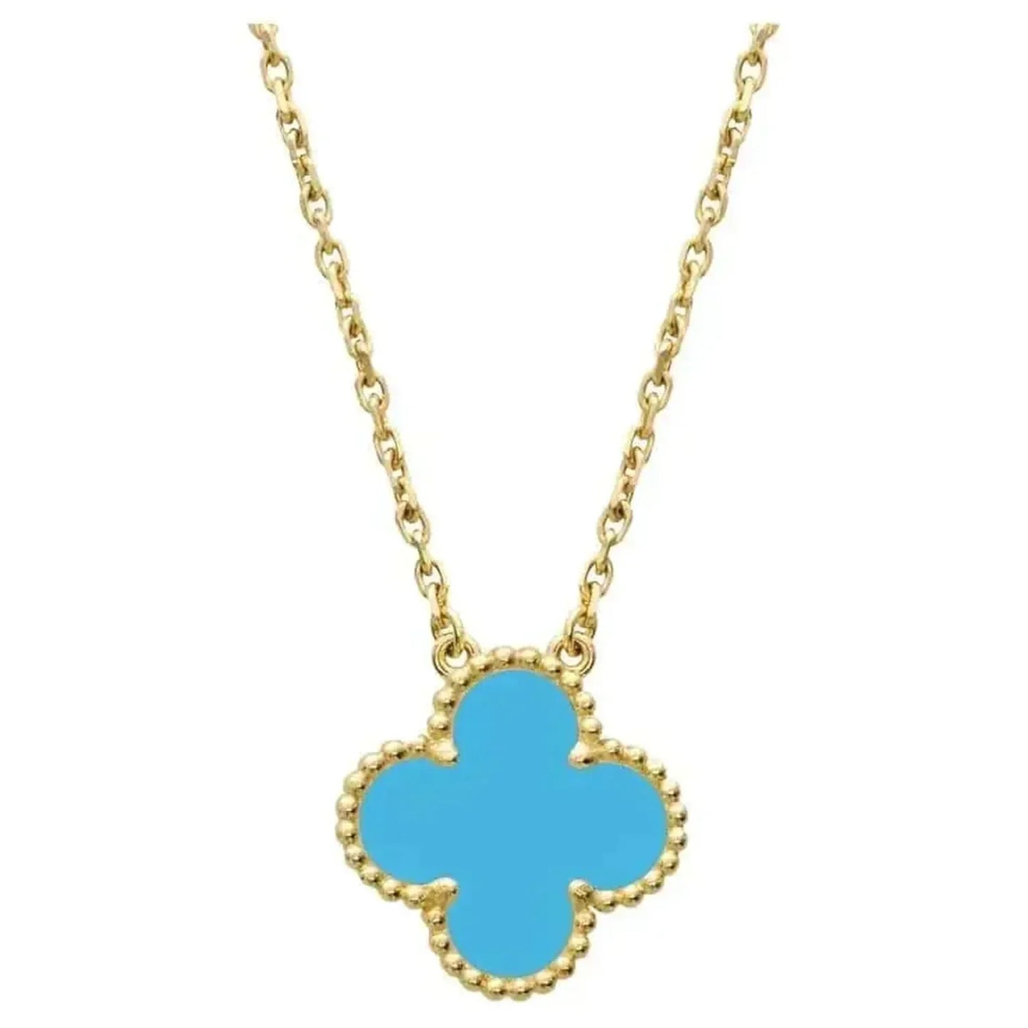 [BLUE TEARS]CLOVER 15MM VINTAGE TURQUOISE NECKLACE