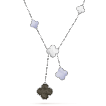 [BLUE TEARS]CLOVER MOP CHALCEDONY NECKLACE SILVER 6 MOTIF