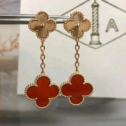 [BLUE TEARS]CLOVER 2 MOTIF  LASER CARNELIAN EARRINGS