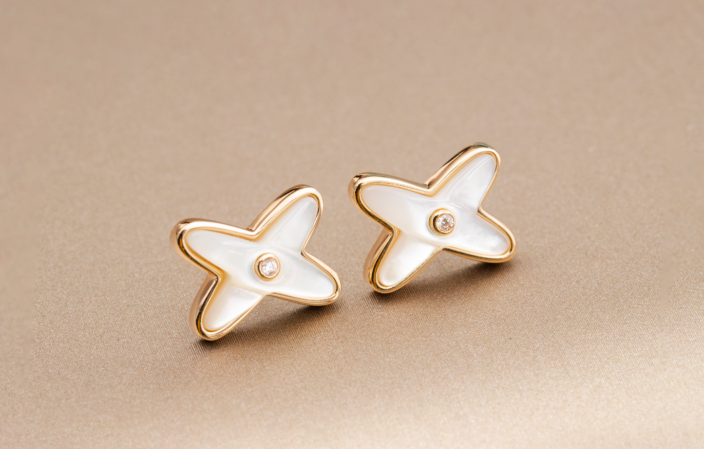 [BLUE TEARS]JEUX DE WHITE MOP PINK GOLD DIAMOND EARRINGS