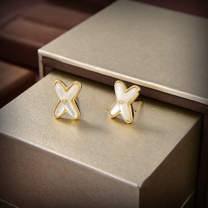 [BLUE TEARS]JEUX DE WHITE MOP GOLD DIAMOND EARRINGS