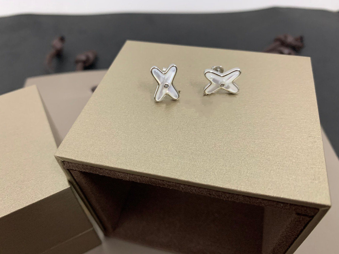 [BLUE TEARS]JEUX DE WHITE MOP SILVER DIAMOND EARRINGS