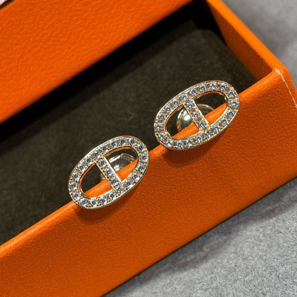 [BLUE TEARS]HM FULL DIAMOND PIG NOSE STUD EARRINGS