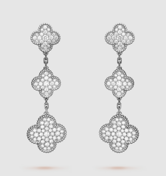[BLUE TEARS]CLOVER 3 MOTIF DIAMOND SILVER DROP EARRINGS