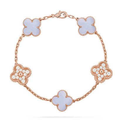 [BLUE TEARS] CLOVER 5 MOTIF PURPLE CHALCEDONY BRACELET COLLECTION
