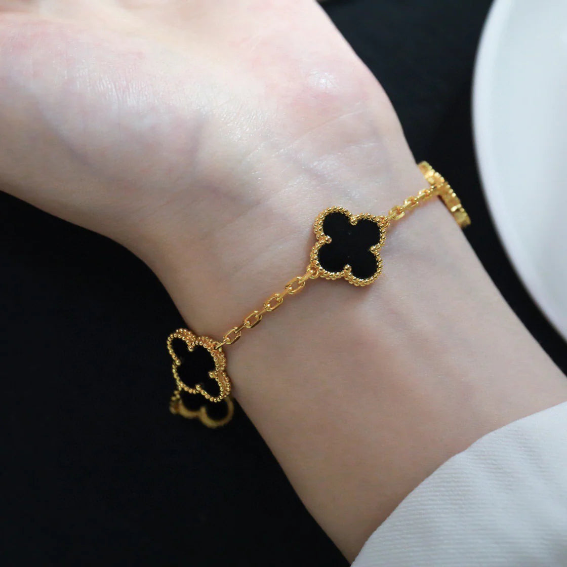 [BLUE TEARS]CLOVER  5 MOTIFS BLACK ONYX BRACELET