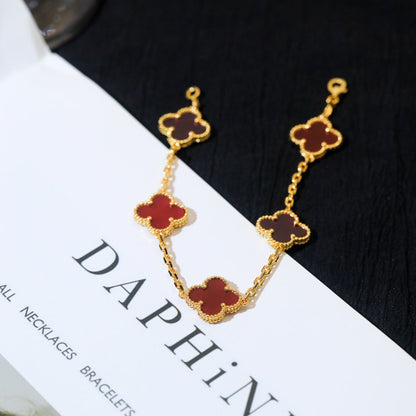 [BLUE TEARS]CLOVER 5 MOTIFS RED AGATE  BRACELET
