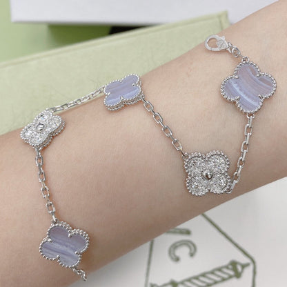 [BLAUE TRÄNEN]KLEE 5 MOTIV DIAMANT LILA CHALCEDON ARMBAND SILBER 