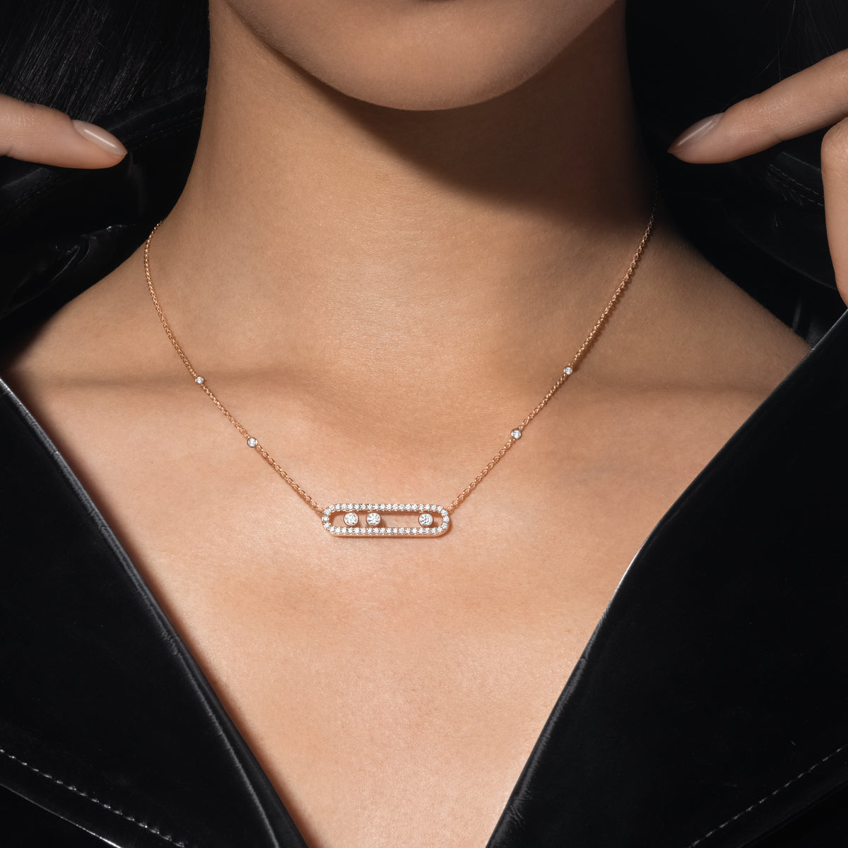 [Blue Tears Jewelry] Move Pave_ Rose Gold Diamond Necklace