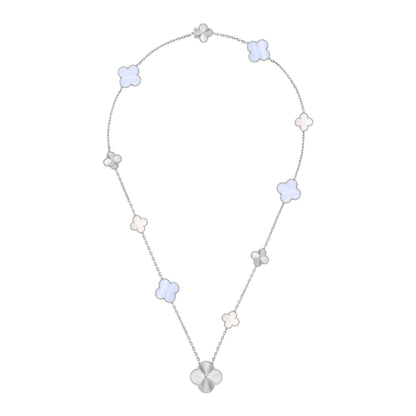 [BLUE TEARS]DETACHABLE CLOVER 15(11+4) FLOWER SILVER NECKLACE SET