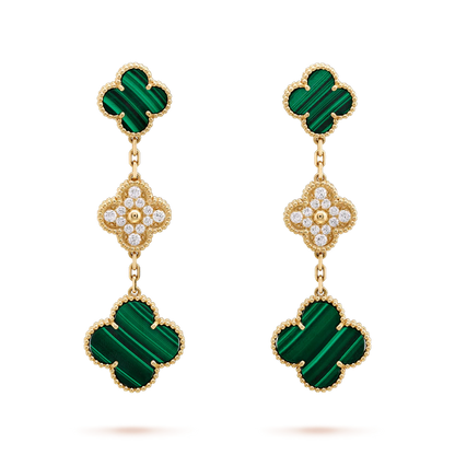 [BLUE TEARS]CLOVER EARRINGS GOLD MALACHITE DIAMOND 3 MOTIF