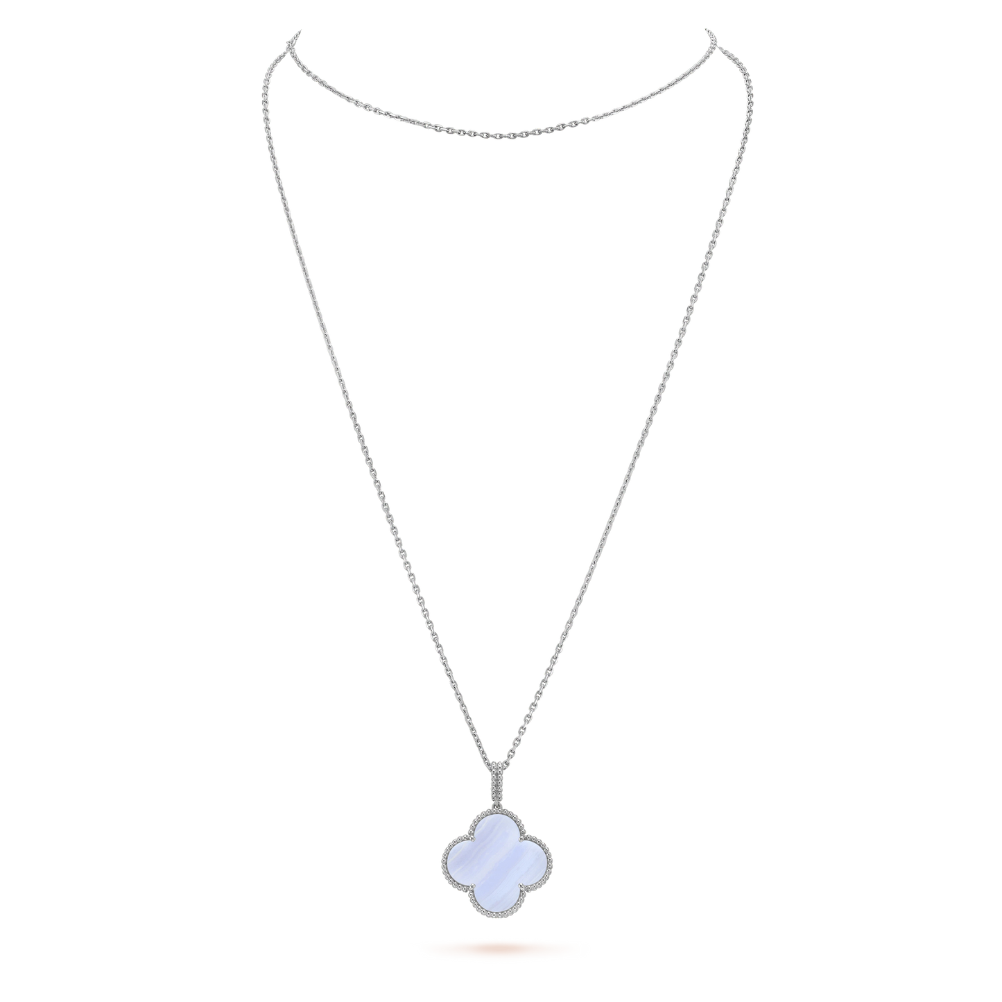[BLUE TEARS]CLOVER SILVER CHALCEDONY BIG CLOVER NECKLACE