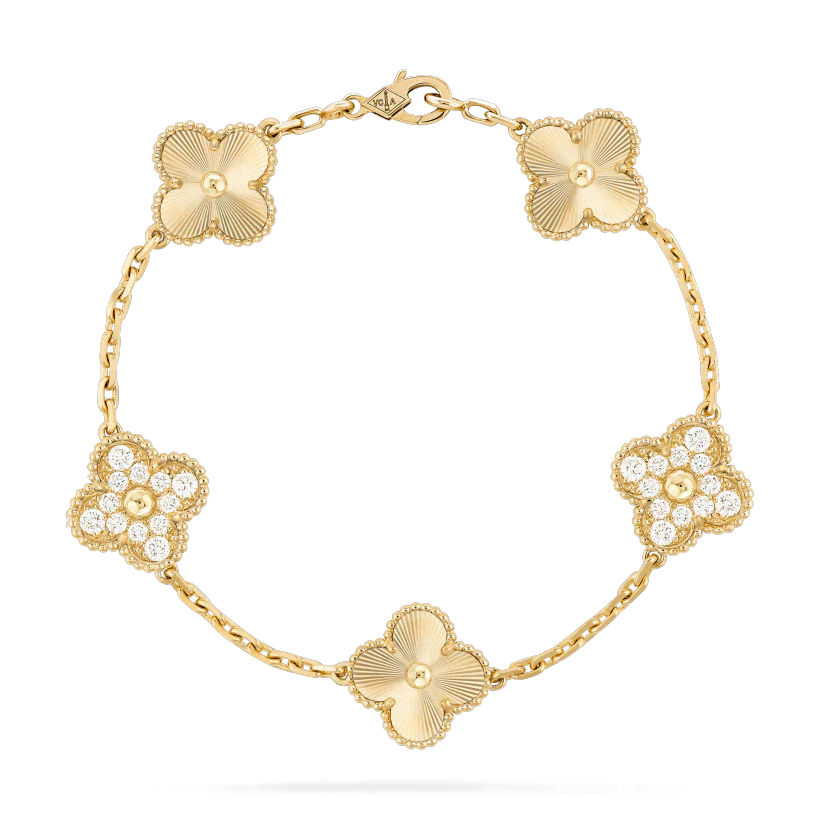 [BLAUE TRÄNEN]KLEE-ARMBAND 5 MOTIVE GOLD DIAMANT 