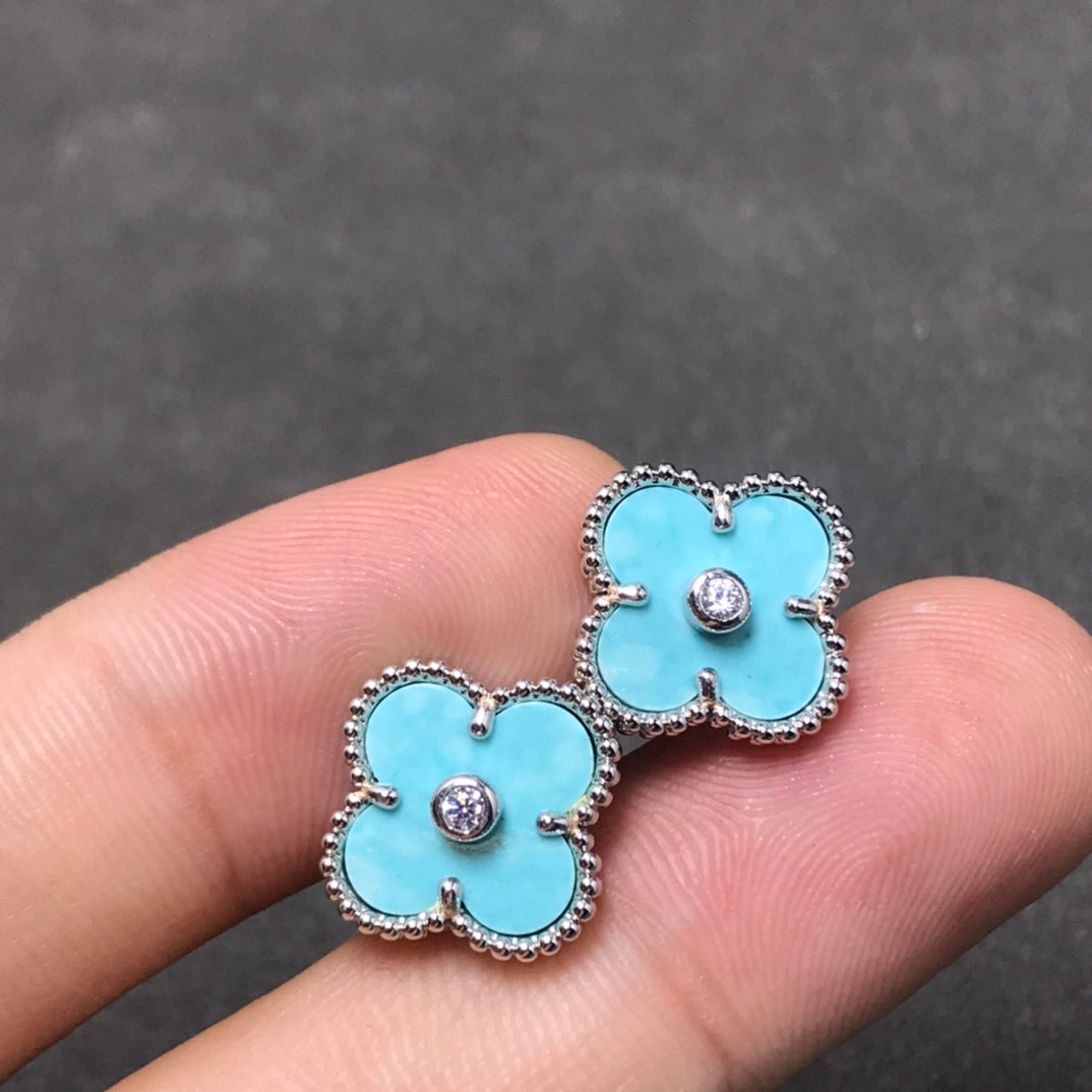 [BLUE TEARS]CLOVER 1 DIAMOND BLUE SKY SILVER EARRINGS