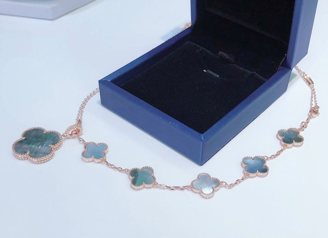 [BLUE TEARS]COMBINED BRACELET 5 MOTIFS AND NECKLACE DARK MOP ROSE GOLD